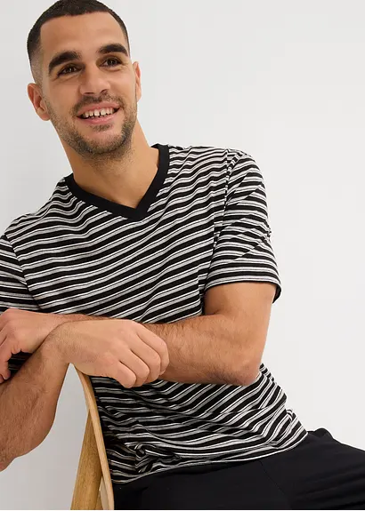 bonprix Gestreifter Shorty mit Hosentaschen - schwarz - Herren Tiefpreis