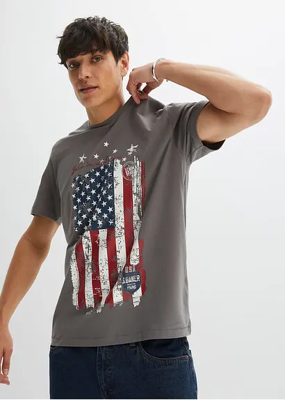 bonprix T-Shirt mit kernigem Print - grau - Herren Verkauf