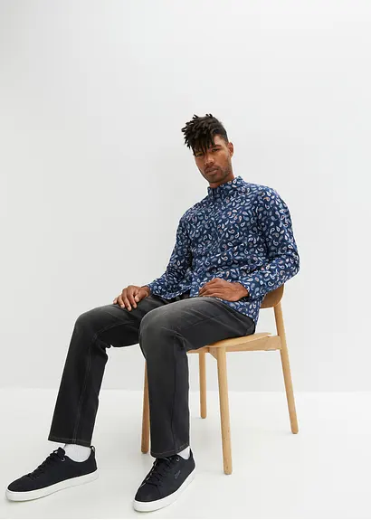 bonprix Bequem weit geschnittenes Langarmhemd mit Button-Down-Kragen in modischem Paisley-Muster im Angebot