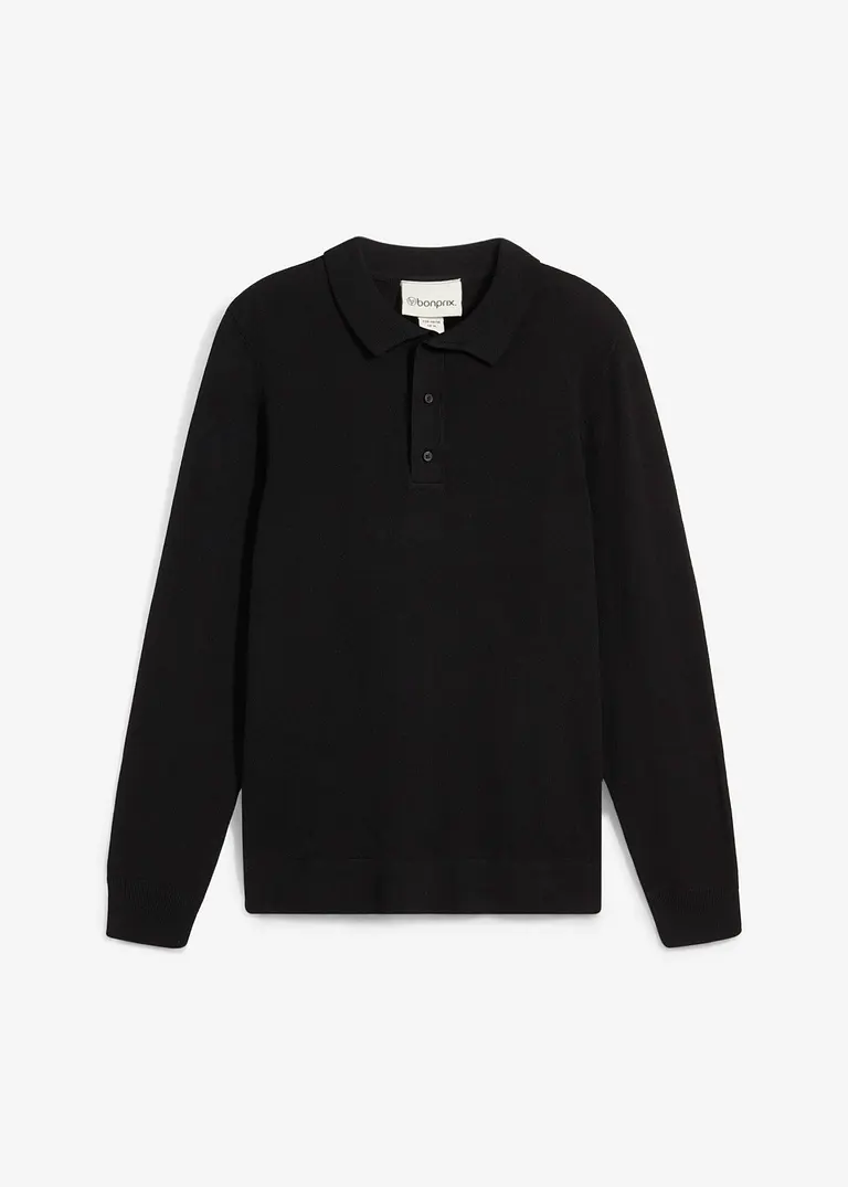bonprix Pflegeleichtes Poloshirt in Feinstrick - schwarz Blitzverkäufe