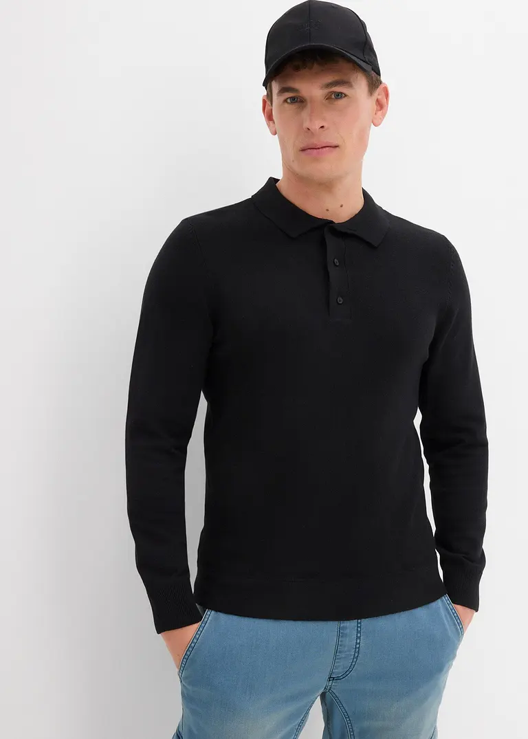 bonprix Pflegeleichtes Poloshirt in Feinstrick - schwarz Blitzverkäufe