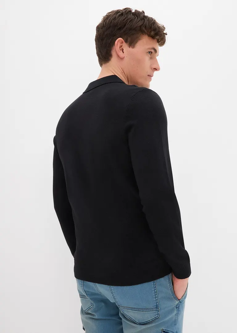 bonprix Pflegeleichtes Poloshirt in Feinstrick - schwarz Blitzverkäufe
