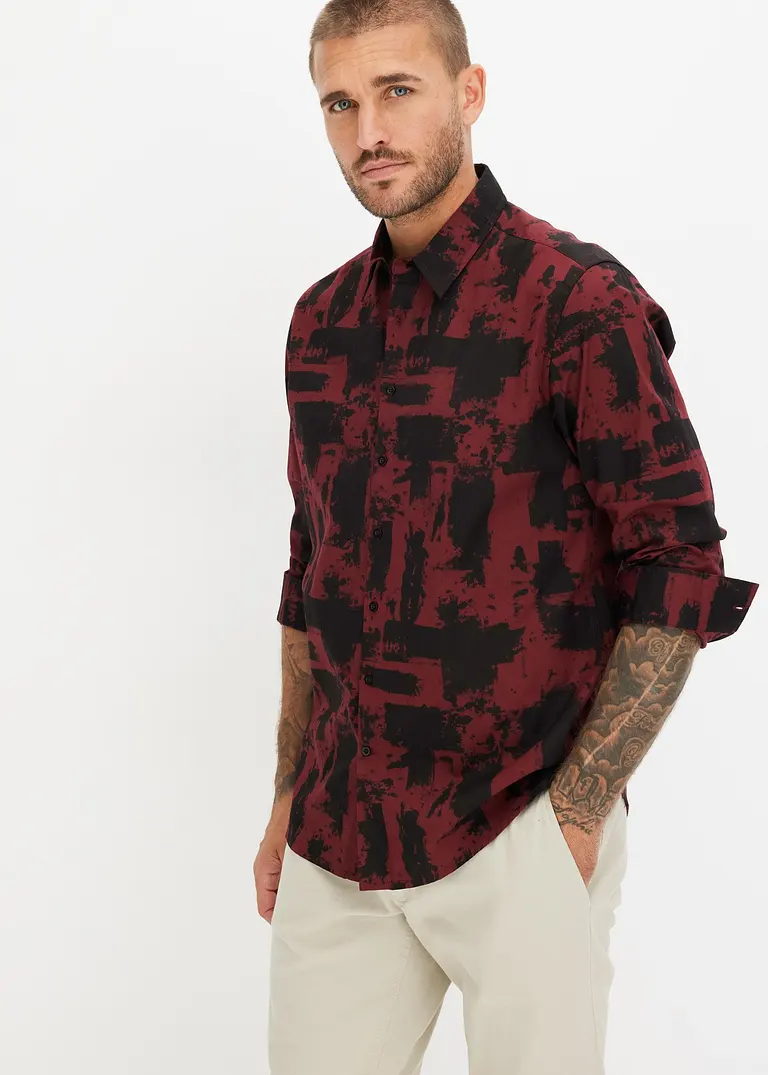 bonprix Modisch kariertes Langarmhemd - rot - Herren Black Friday