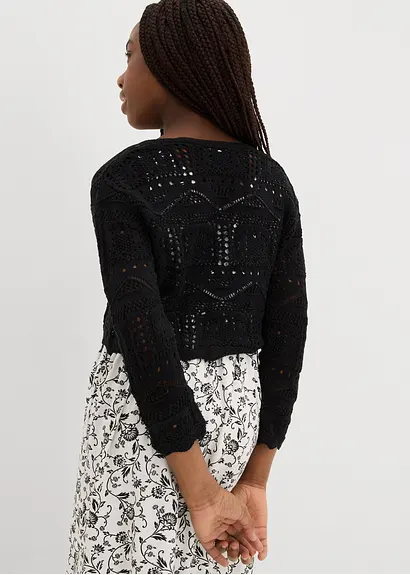 bonprix Verspielter Strickbolero mit 3/4 Ärmeln für Mädchen - schwarz Jubiläumsangebot
