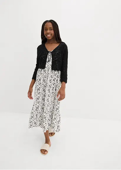 bonprix Verspielter Strickbolero mit 3/4 Ärmeln für Mädchen - schwarz Jubiläumsangebot