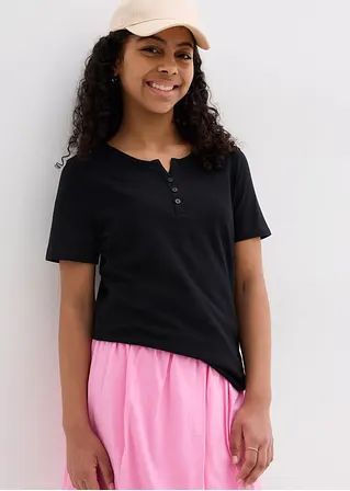 bonprix Schlichts Mädchen T-Shirt mit dekorativer Knopfleiste - schwarz Heißer Verkauf