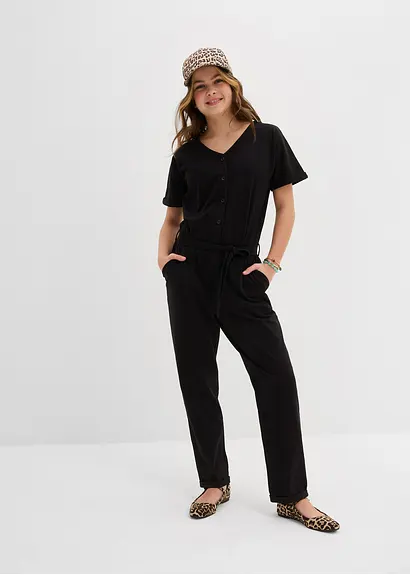 bonprix Mädchen Jumpsuit mit dekorativen Knöpfen - schwarz Neueste Mode