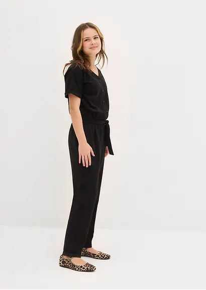 bonprix Mädchen Jumpsuit mit dekorativen Knöpfen - schwarz Neueste Mode