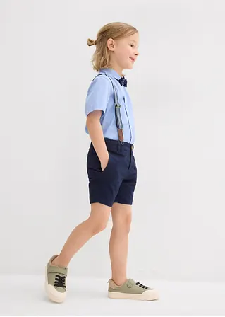 bonprix Cooles Set für Jungen bestehend aus einem Kurzarmhemd einer Chino-Bermuda verstellbaren Hosenträgern und einer gepunkteten Fliege Super Sparpreis