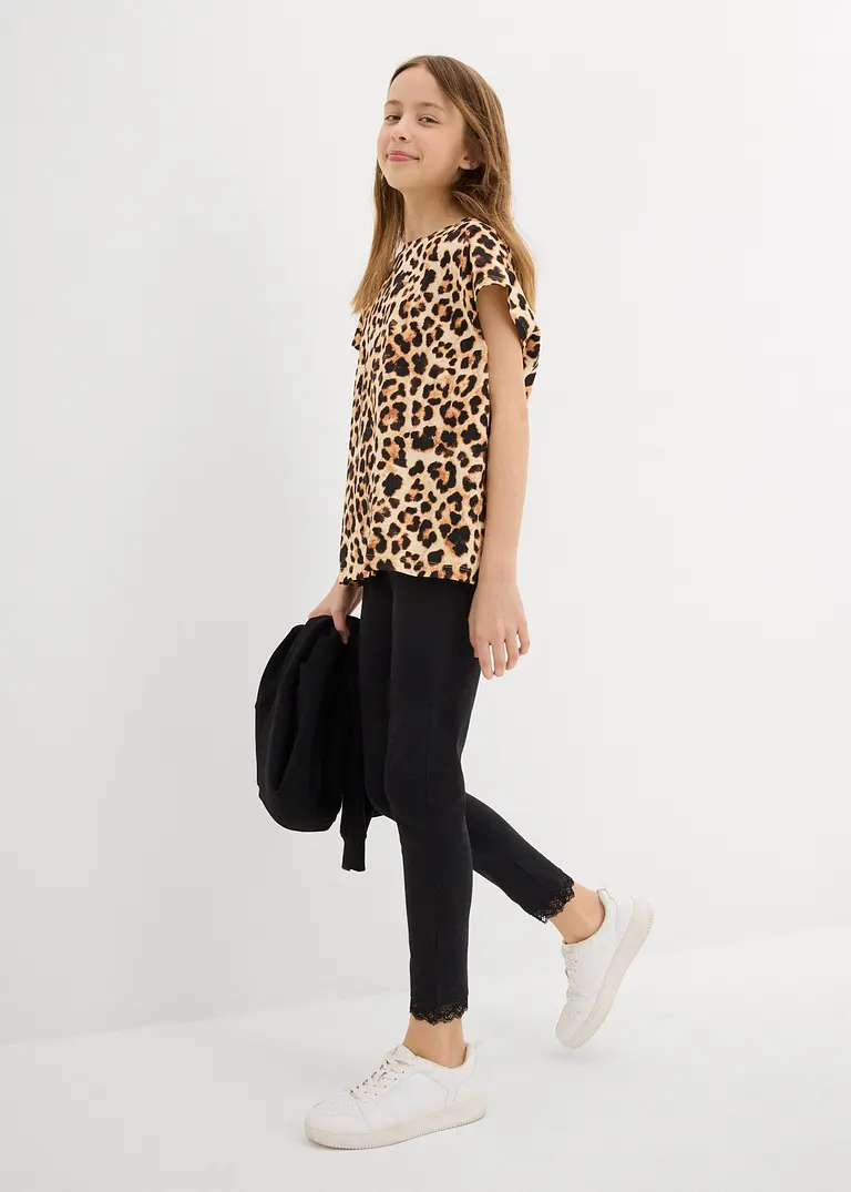 bonprix Mädchen Leggings im Bio-Baumwoll-Mix mit dekorativer Spitze Bis zu 50% Rabatt