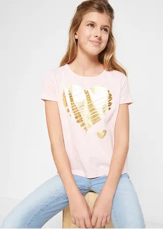 bonprix Tolles Mädchen T-Shirt mit Print - hellgrau meliert + puderrosa Riesige Rabatte