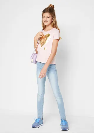 bonprix Tolles Mädchen T-Shirt mit Print - hellgrau meliert + puderrosa Riesige Rabatte