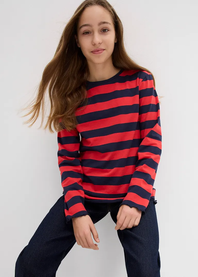 bonprix Mädchen Langarmshirt in Slim Fit aus Bio-Baumwolle - rot Hotsell