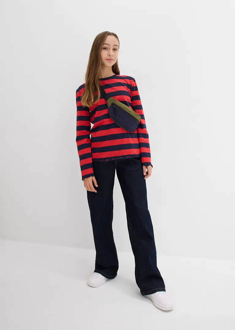bonprix Mädchen Langarmshirt in Slim Fit aus Bio-Baumwolle - rot Hotsell