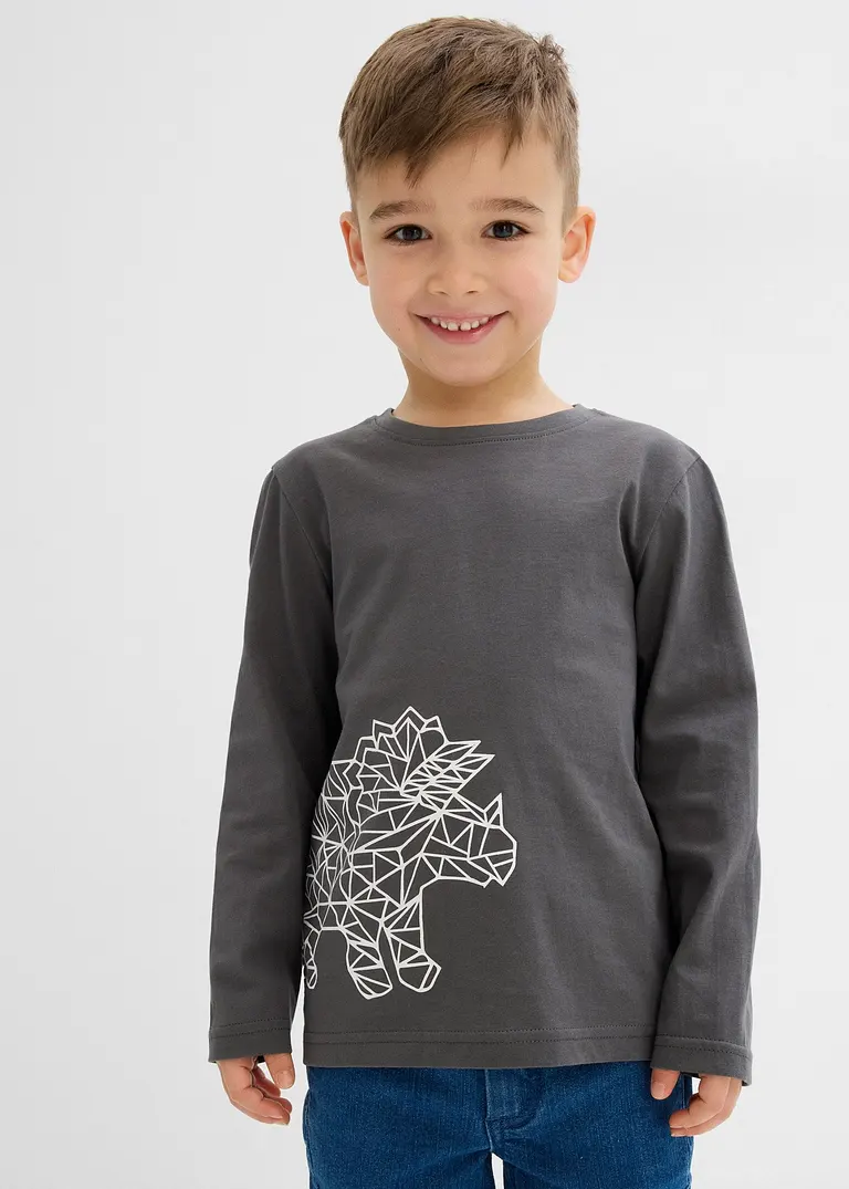 bonprix Cooles Jungen Langarmshirt mit einem großen Dino-Druck - grau Osterangebot