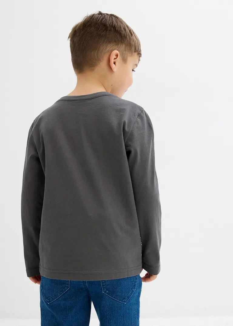 bonprix Cooles Jungen Langarmshirt mit einem großen Dino-Druck - grau Osterangebot
