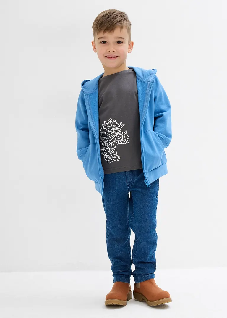 bonprix Cooles Jungen Langarmshirt mit einem großen Dino-Druck - grau Osterangebot