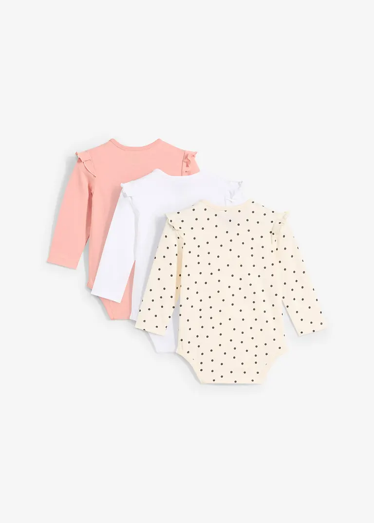 bonprix 3er Packung Baby Bodies mit Rüschen und Knöpfen an der Schulter und im Schritt Nur für heute
