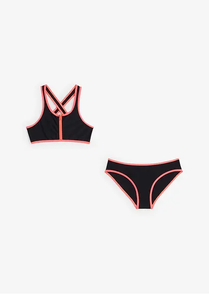 bonprix Sportlicher Bikini mit Reißverschluss Detail und Säumen in Kontrastfarbe Im Verkauf