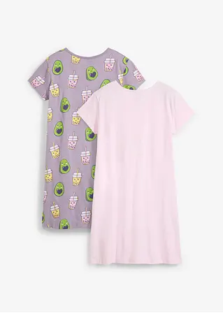 bonprix Tolle Mädchen Nachthemden mit Avocado und Bubble Tea Druck und Bio-Baumwolle im 2er Pack Versandkostenfrei