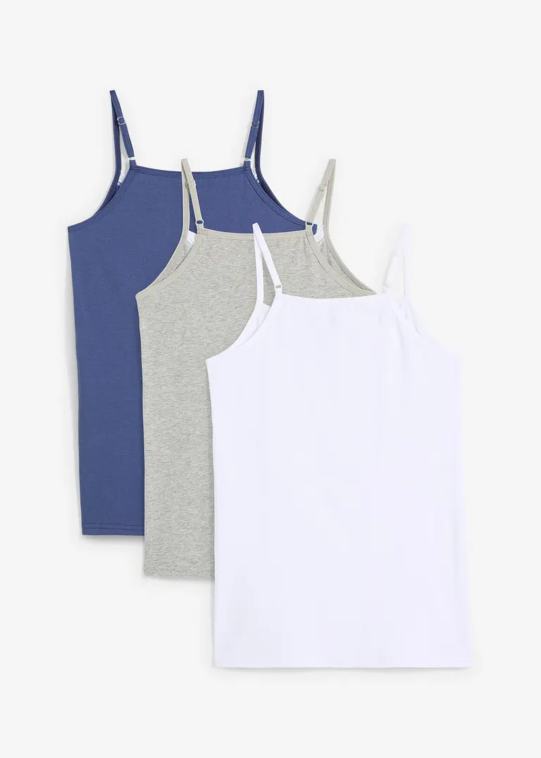 bonprix Schönes Top (3er Pack) mit verstellbaren Trägern und schöner Spitze am Ausschnitt Jubiläumsangebot