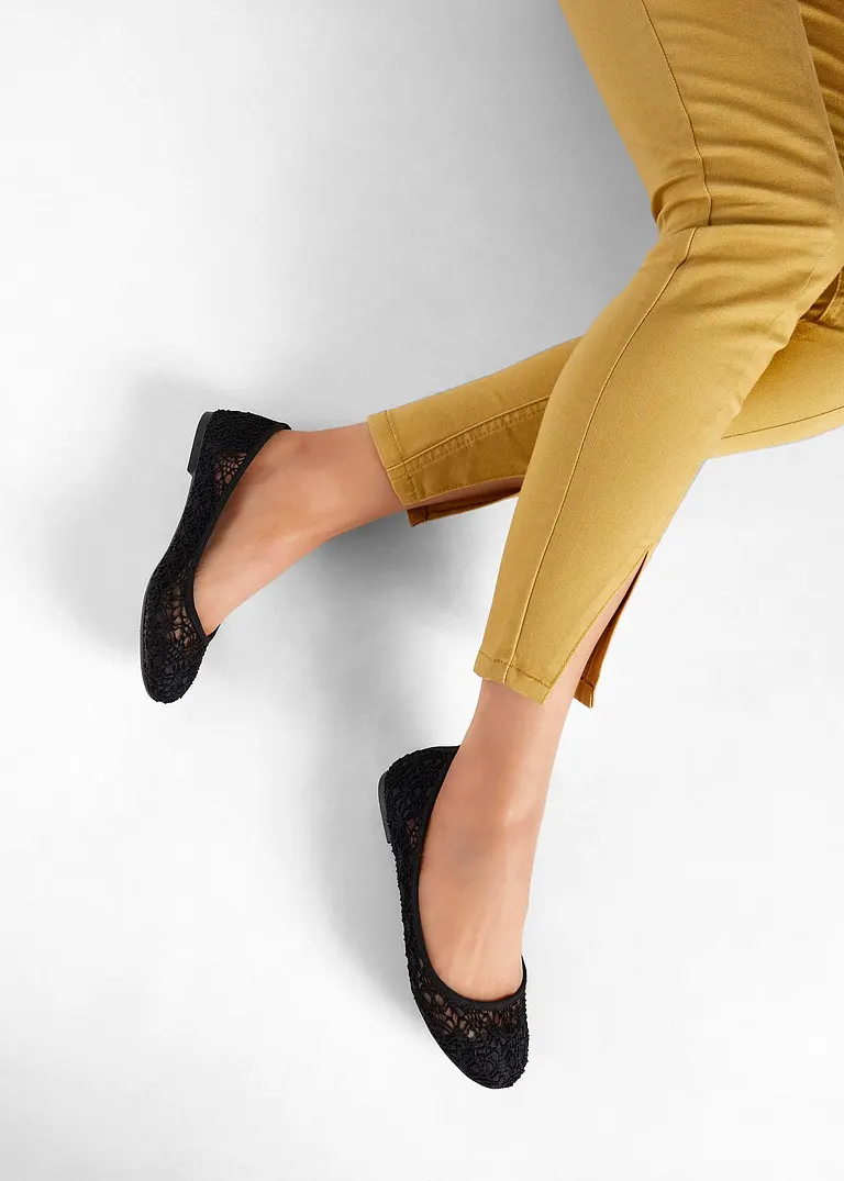 bonprix Verspielte Ballerina mit Spitze - schwarz - Damen Neueste Stile