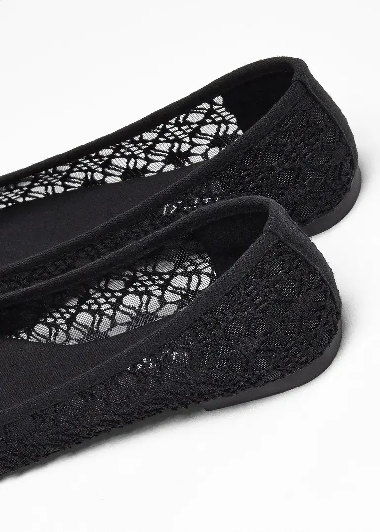 bonprix Verspielte Ballerina mit Spitze - schwarz - Damen Neueste Stile