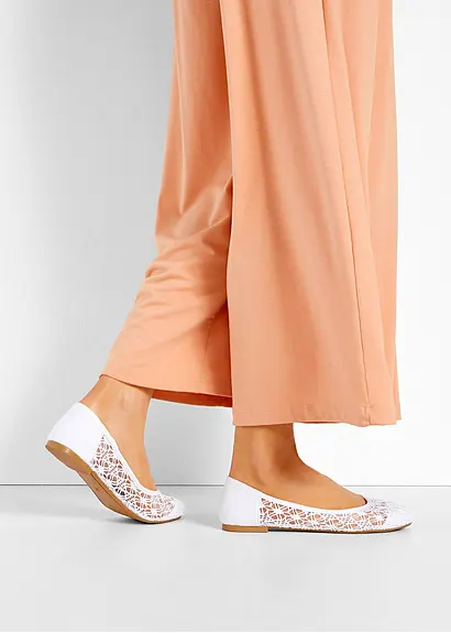 bonprix Verspielte Ballerina mit Spitze - weiß - Damen Letzte 2 Tage