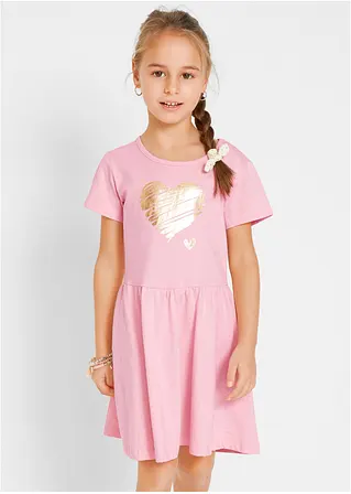 bonprix Doppelpack Mädchen Jerseykleid mit Druck - puderrosa+grau meliert Verkauf