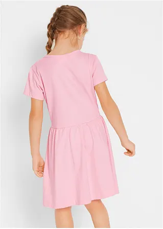 bonprix Doppelpack Mädchen Jerseykleid mit Druck - puderrosa+grau meliert Verkauf
