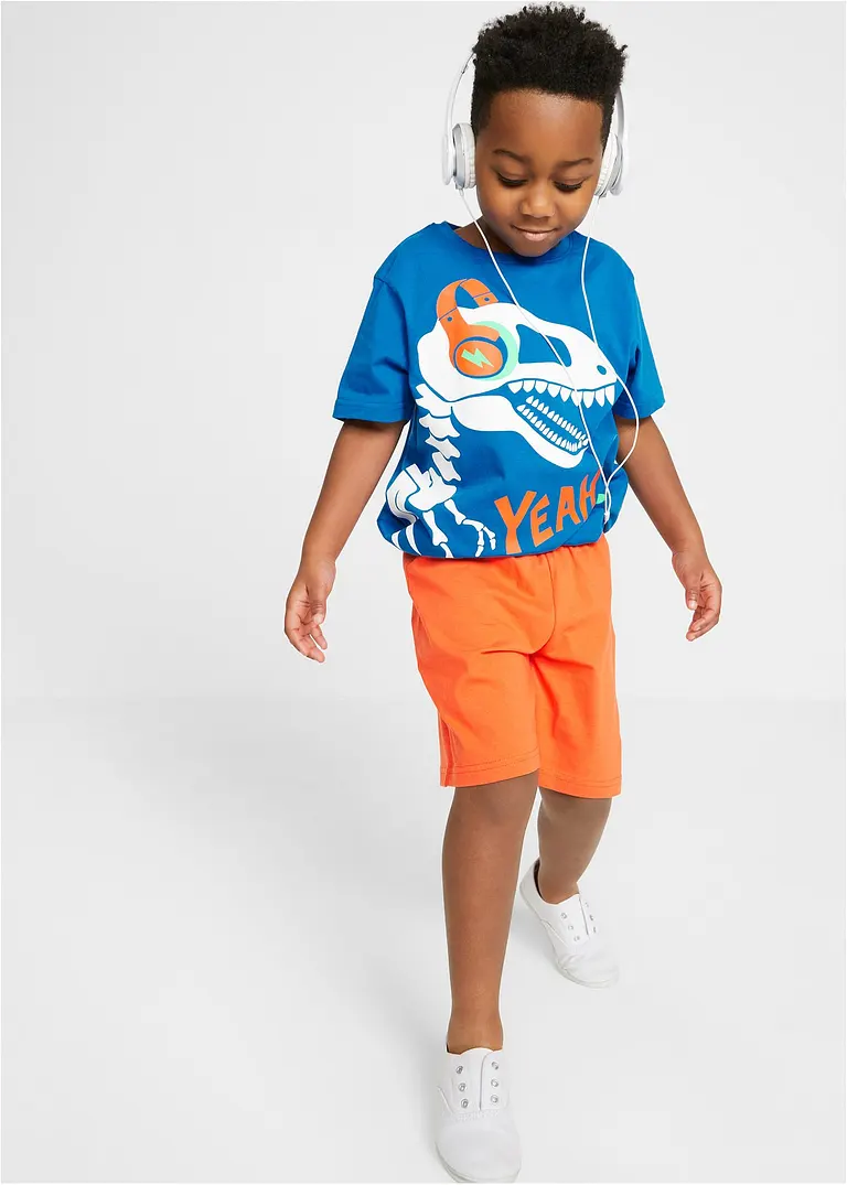 bonprix Cooler Schlafanzug mit Dino-Print - azurblau/orange im Angebot