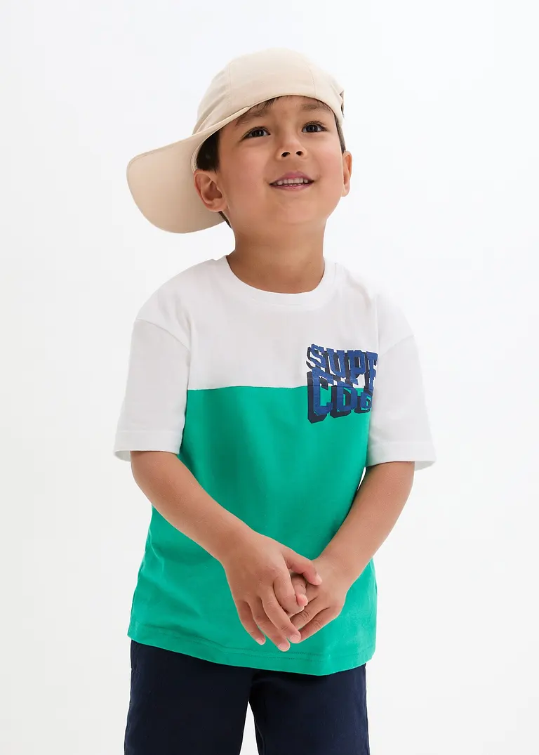 bonprix Cooles zweifarbiges T-Shirt mit Druck auf der Brust - weiß Rabatt