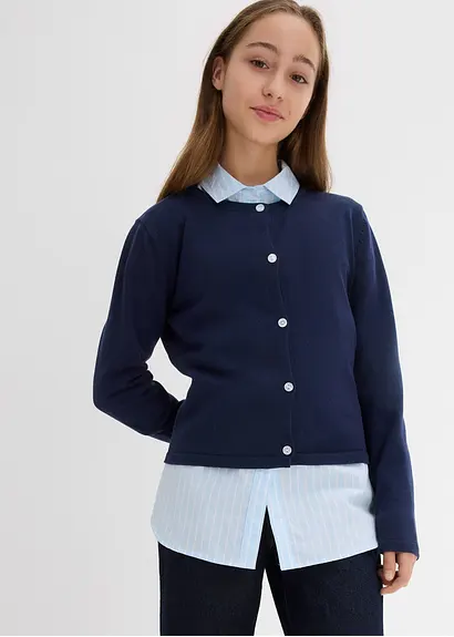 bonprix Mädchen Feinstrickjacke vielseitig kombinierbar - blau Günstig kaufen