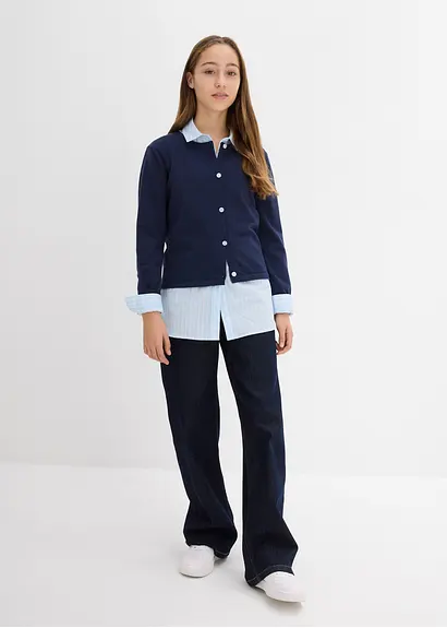 bonprix Mädchen Feinstrickjacke vielseitig kombinierbar - blau Günstig kaufen