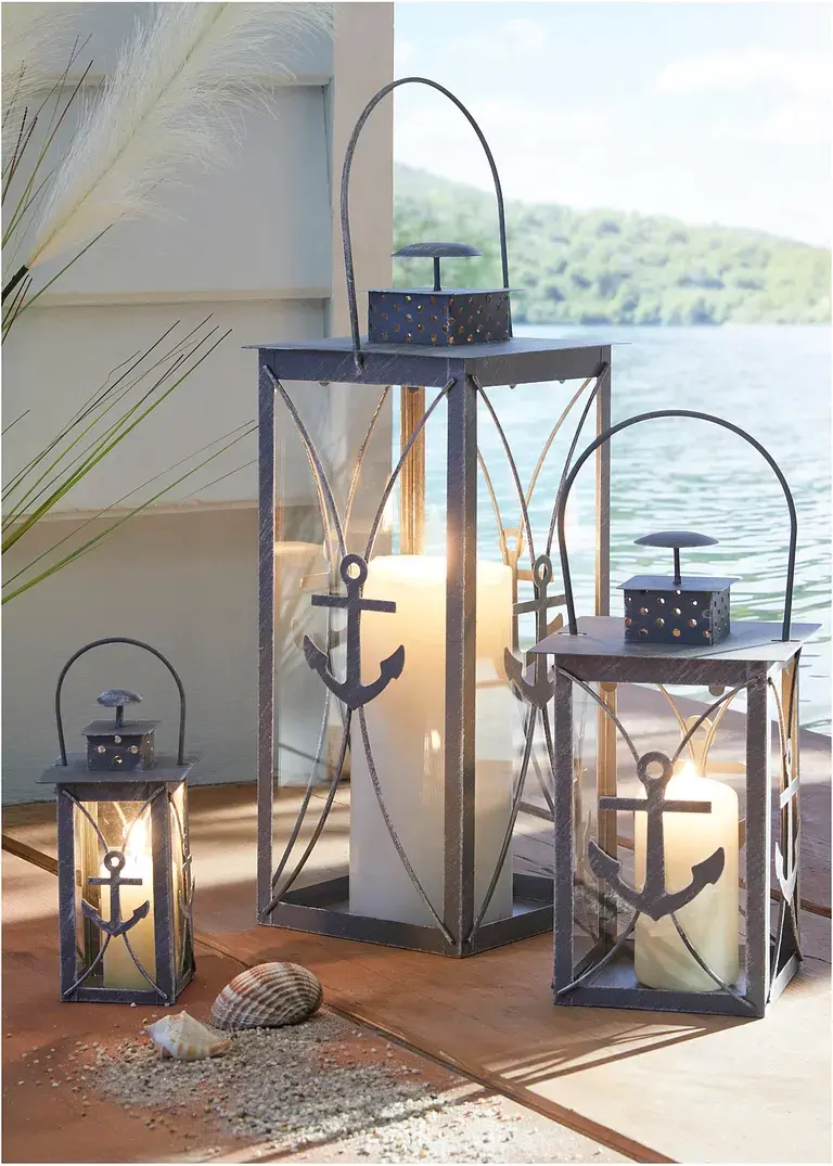 bonprix Maritime Windlichter im Laternen-Design mit Anker-Motiv - grau Letzte 3 Tage