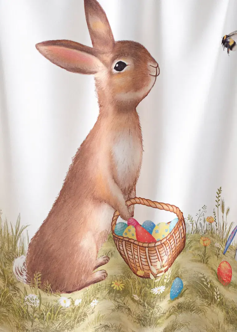 bonprix Farbenfrohe Küchengardine mit Osterhase und bunter Blumenwiese im Angebot