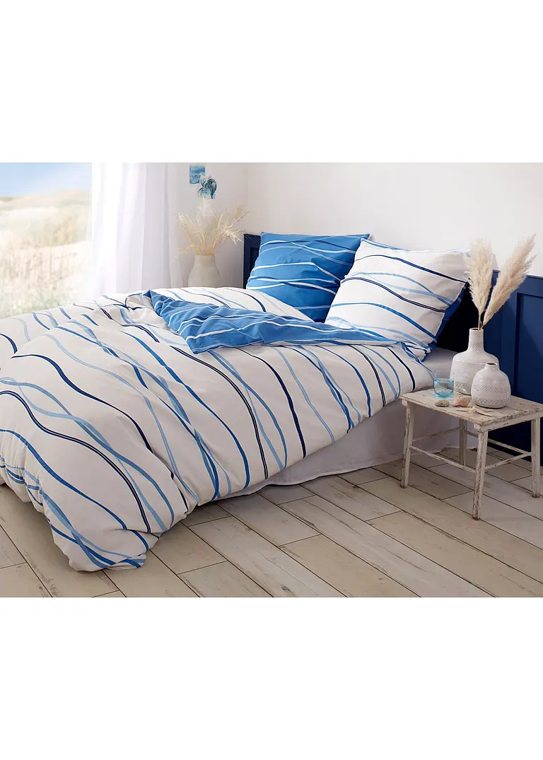 bonprix Bettwäsche mit ansprechendem Wellen-Motiv - blau Linon Online Outlet