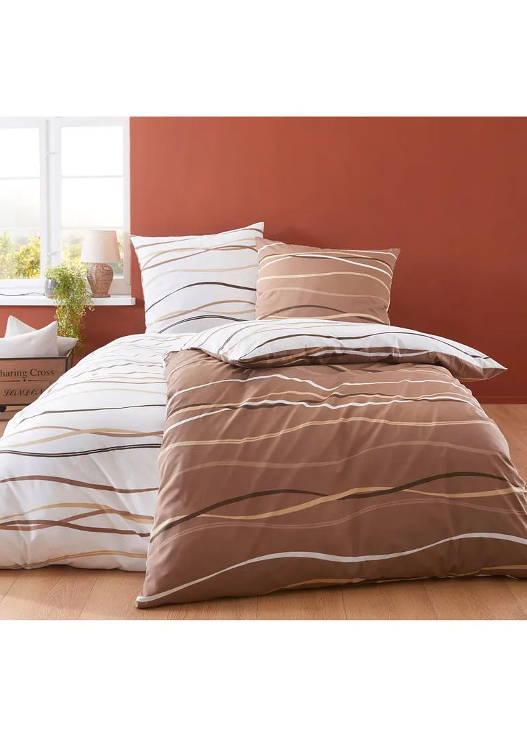 bonprix Bettwäsche mit ansprechendem Wellen-Motiv - creme Linon Exklusive Angebote