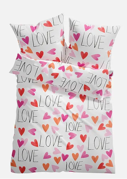 bonprix Bettwäsche mit Schriftzug und Herzen - weiß/rosa Linon 50% Rabatt mit kostenlosem Versand