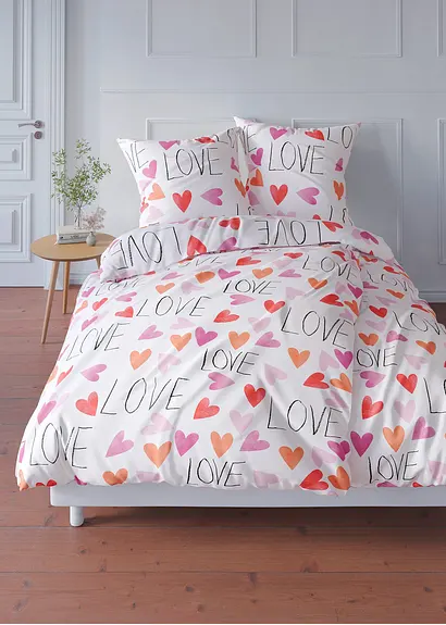bonprix Bettwäsche mit Schriftzug und Herzen - weiß/rosa Linon 50% Rabatt mit kostenlosem Versand